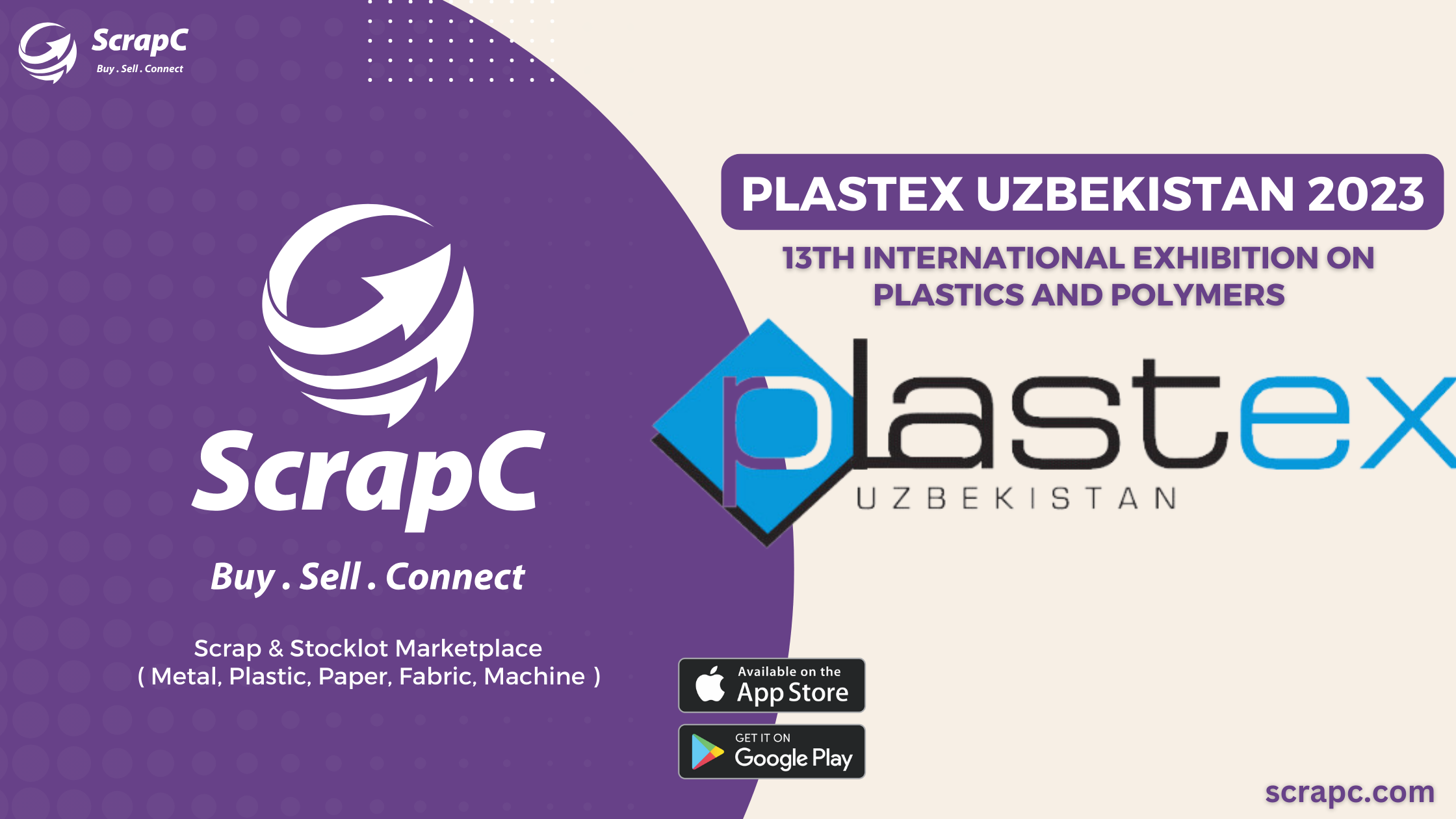 A bustling exhibition hall filled with colorful plastic products and machinery at Plastex Uzbekistan 2023.